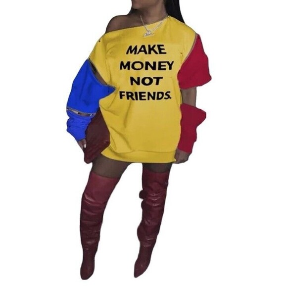 Color block Sweatshirt Plus Size 3X Yellow Red Blue Zipper Eighties Mini Dress - Picture 1 of 2
